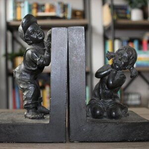 Bookends boy & girl playing Peek A Book - Black